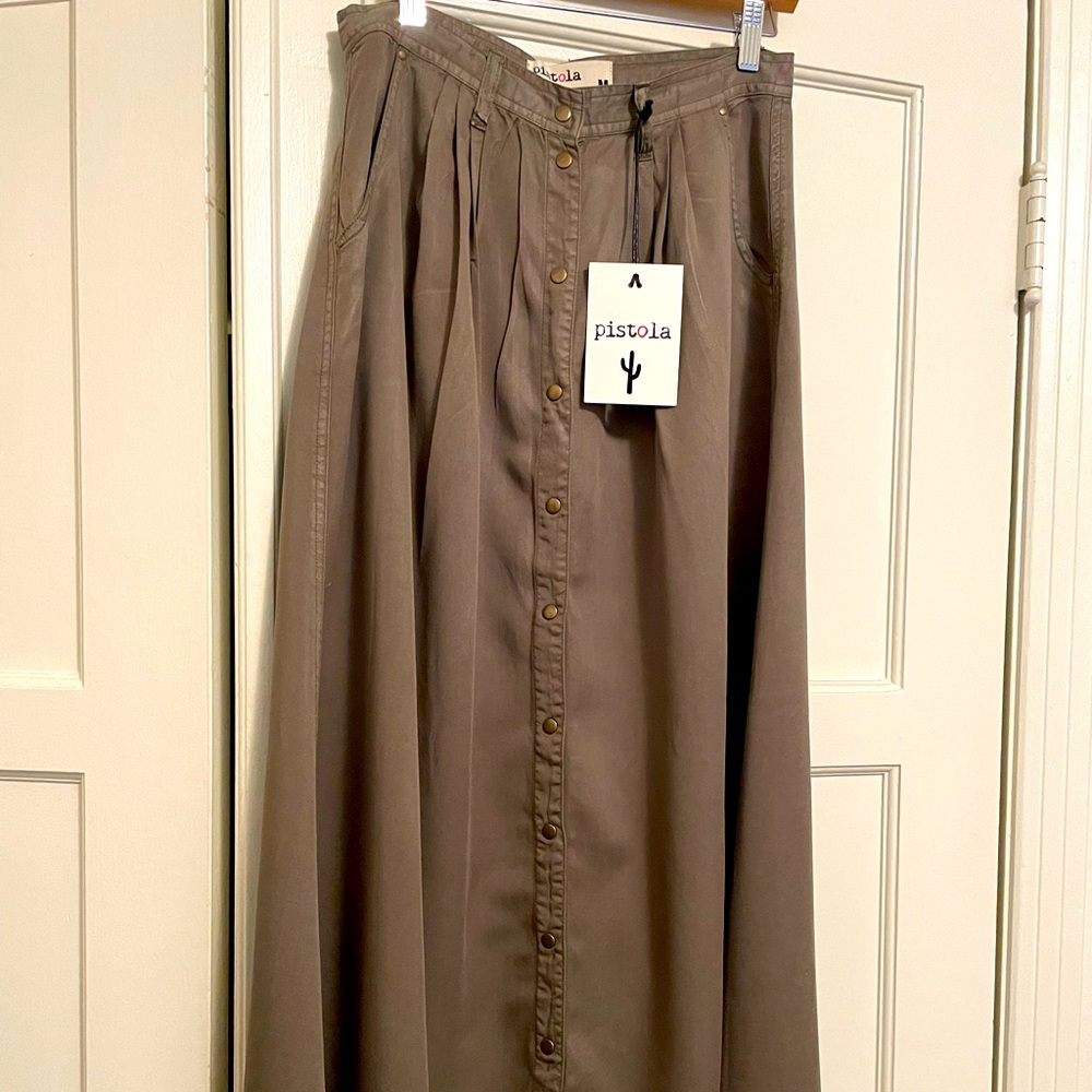 Pistola, Button-Front Maxi Skirt, Khaki